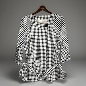 Covington Geometric Print Jacket Black White Snap Belt Wrap Waist Women XL Chic